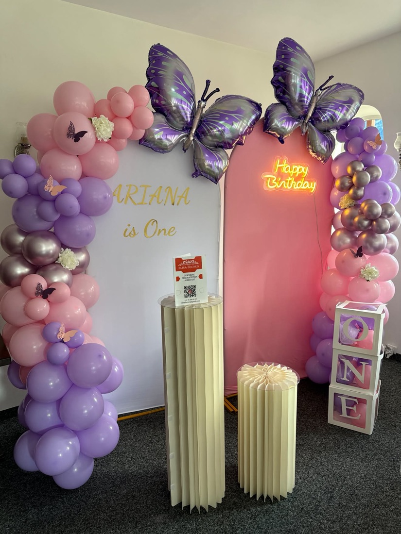 Ballonbogen in Rosa und Violett für einen Geburtstag